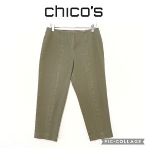 Chico’s flat front stretch olive green crop pants size 4 Chico’s size 0